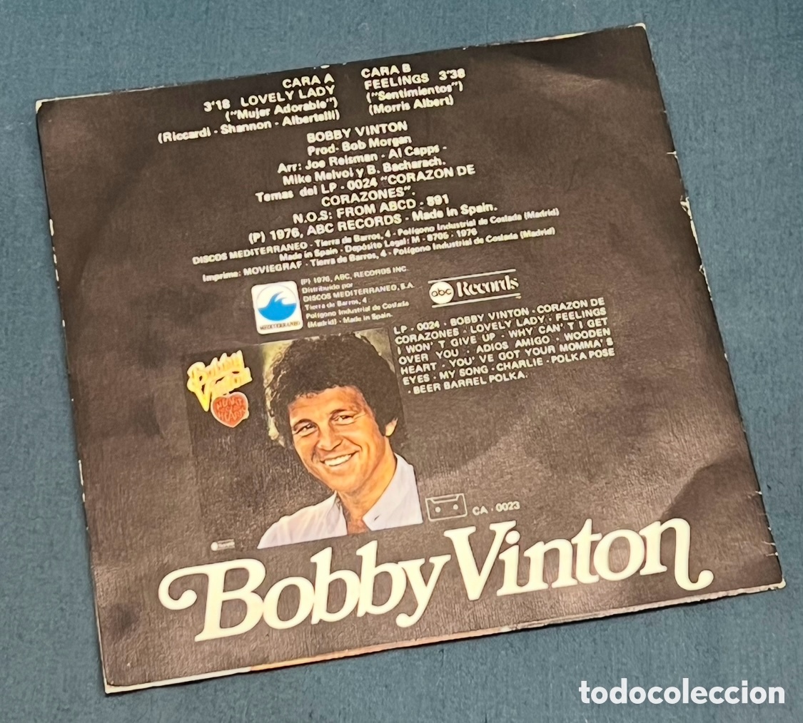 Discos de vinilo: Disco Vinilo Single. Bobby Vinton. &ldquo;Lovely Lady&rdquo;. 1976. - Foto 2