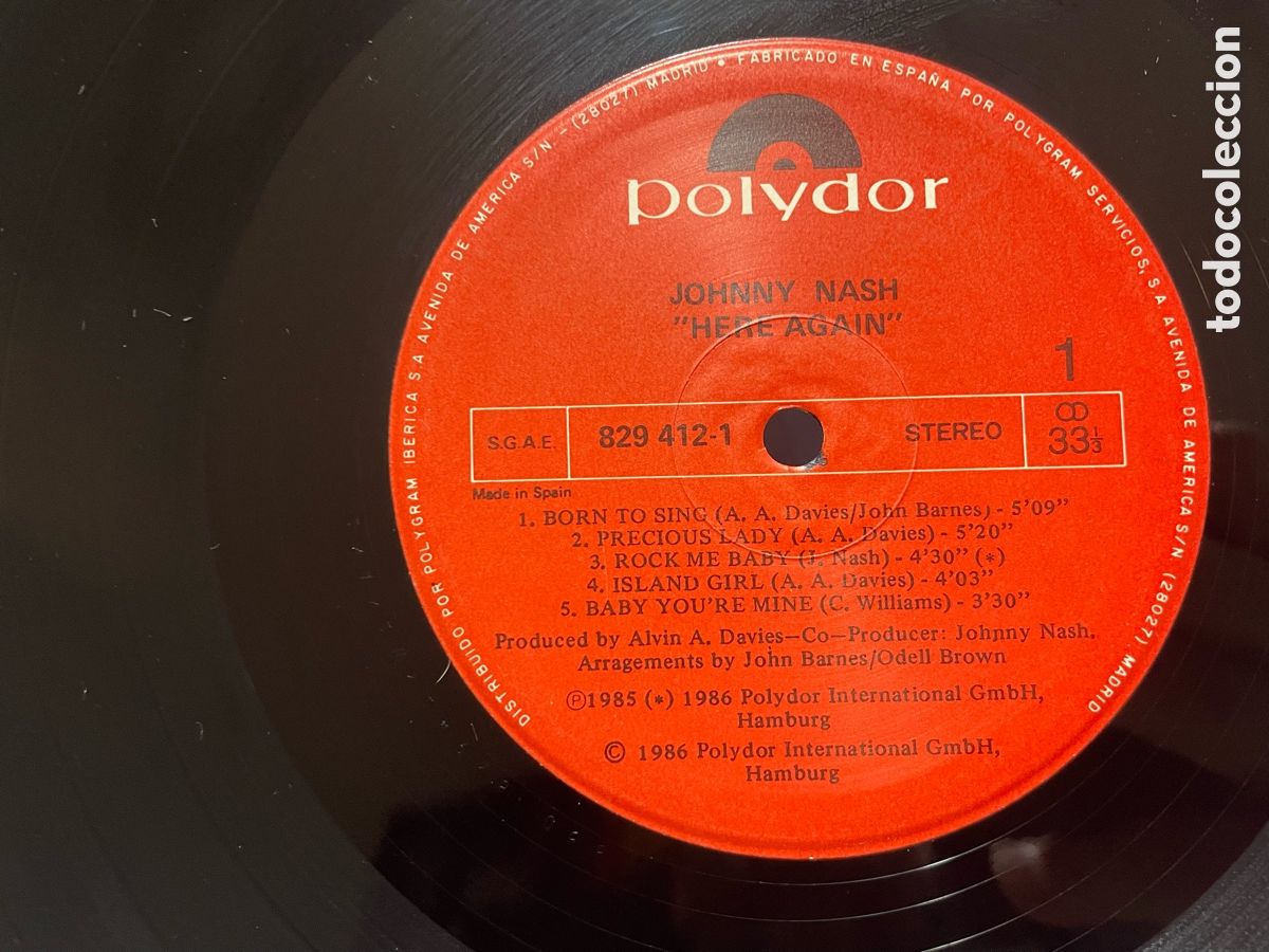 Discos de vinilo: Disco vinilo.- Johnny Nash: Here Again. Polygram 1986 - Foto 3
