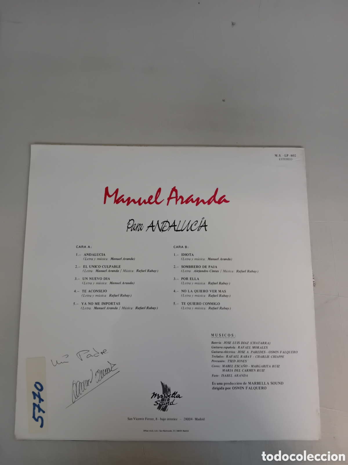 Discos de vinilo: MANUEL ARANDA. PARA ANDALUCIA - Foto 2