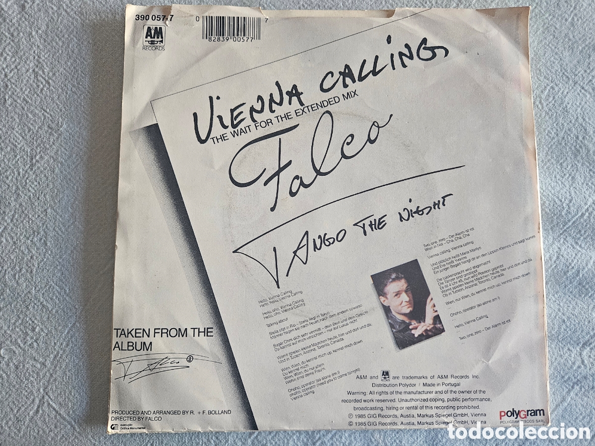 Discos de vinilo: Single Falco Vienna calling - Foto 2