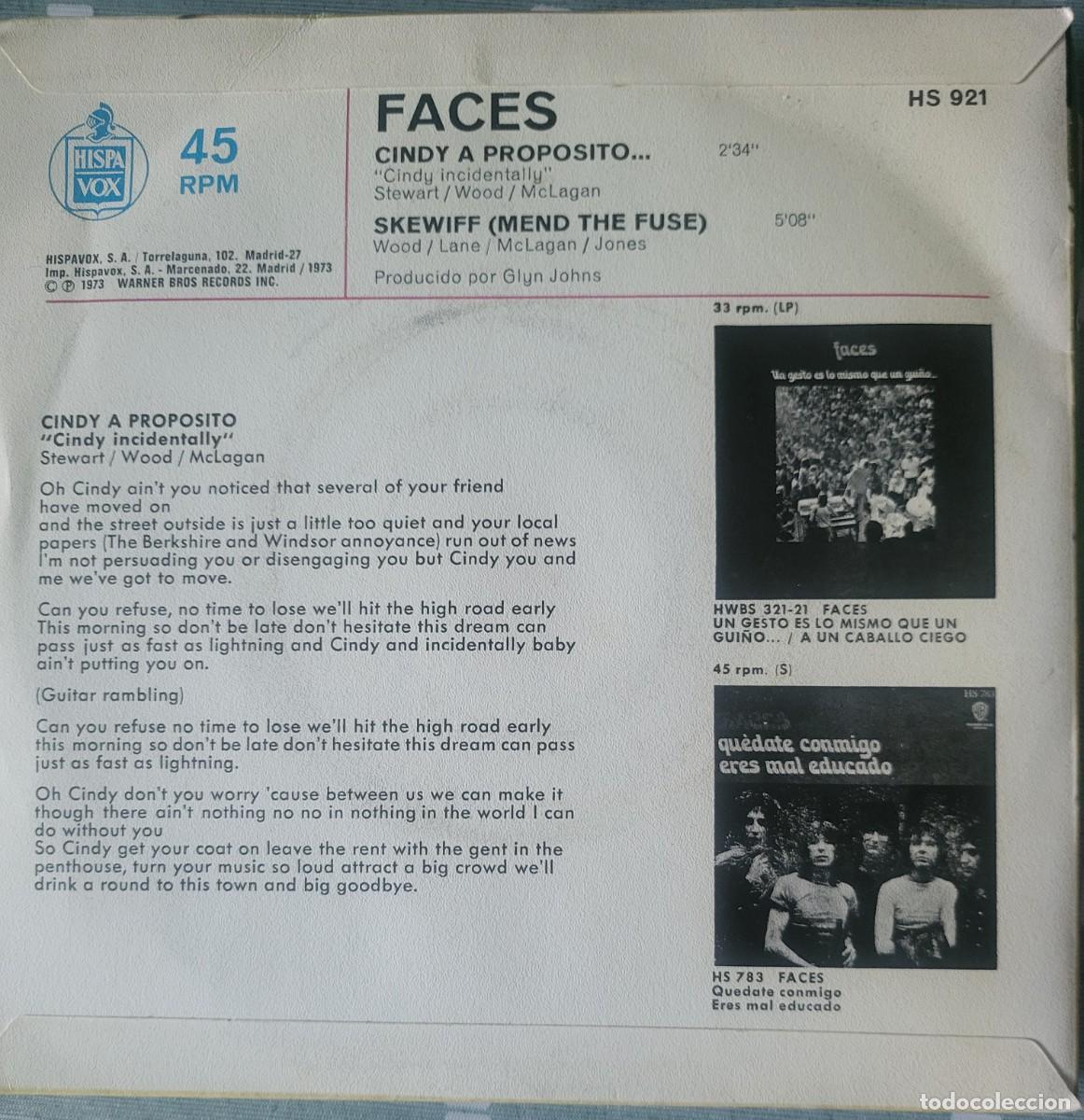 Discos de vinilo: Faces single sello Hispavox editado en Espa&ntilde;a a&ntilde;o 1973... - Foto 2