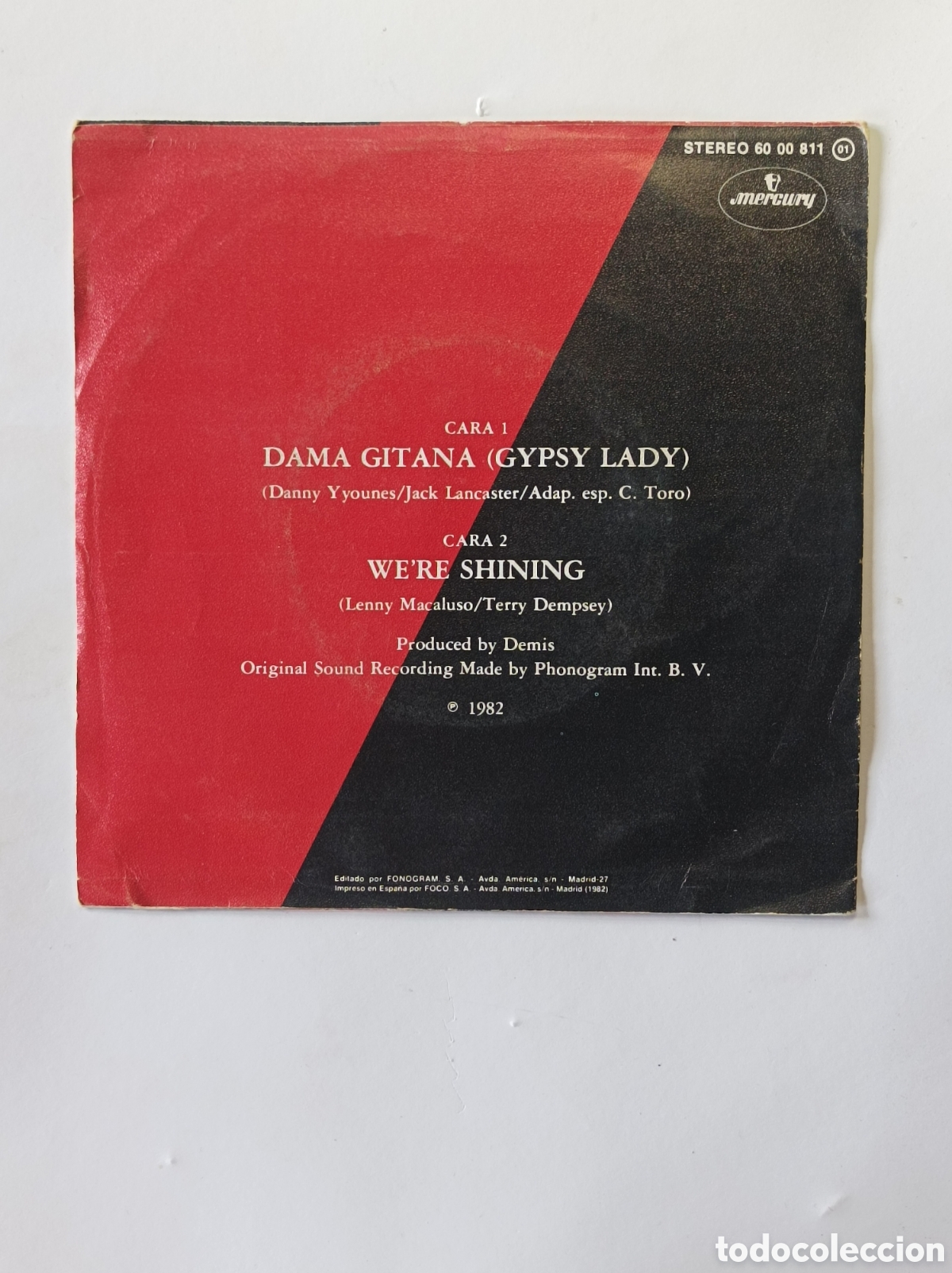 Discos de vinilo: DEMIS ROUSSOS. DAMA GITANA. MERCURY. 1982. SINGLE DISCO VINILO. - Foto 2