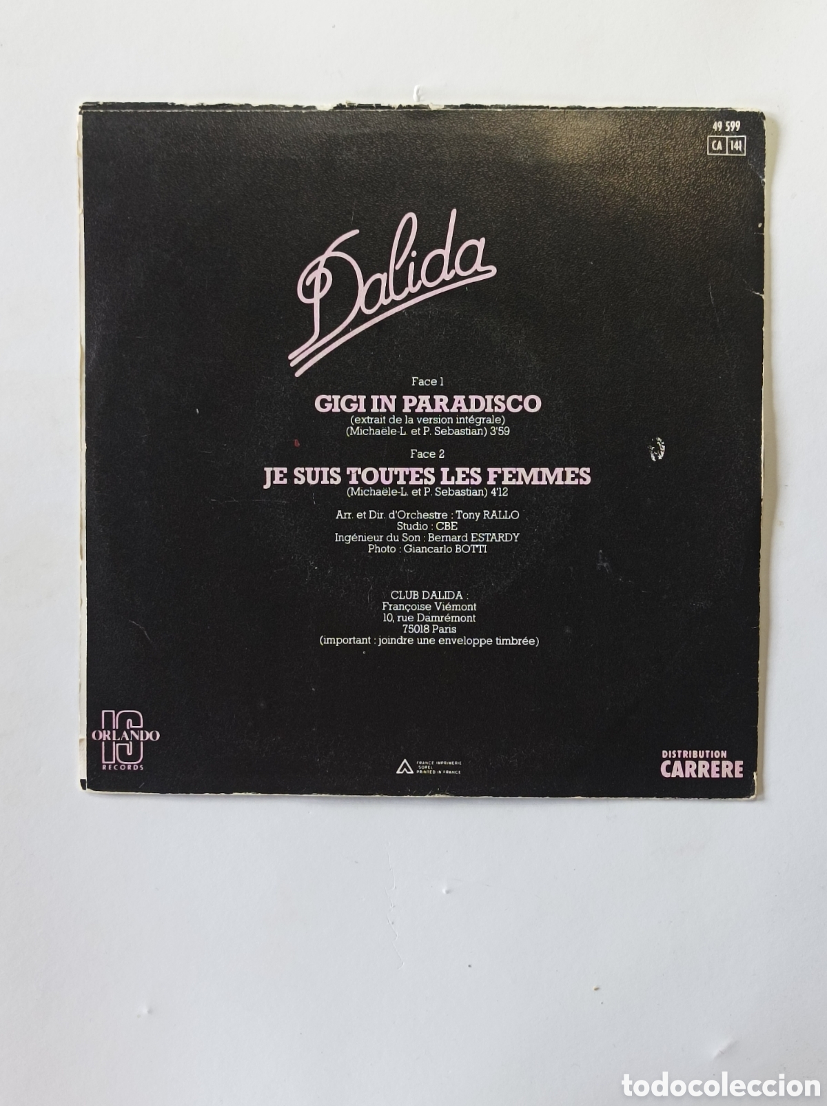 Discos de vinilo: DALIDA. GIGI EN PARAISCO. SINGLE DISCO VINILO. - Foto 2
