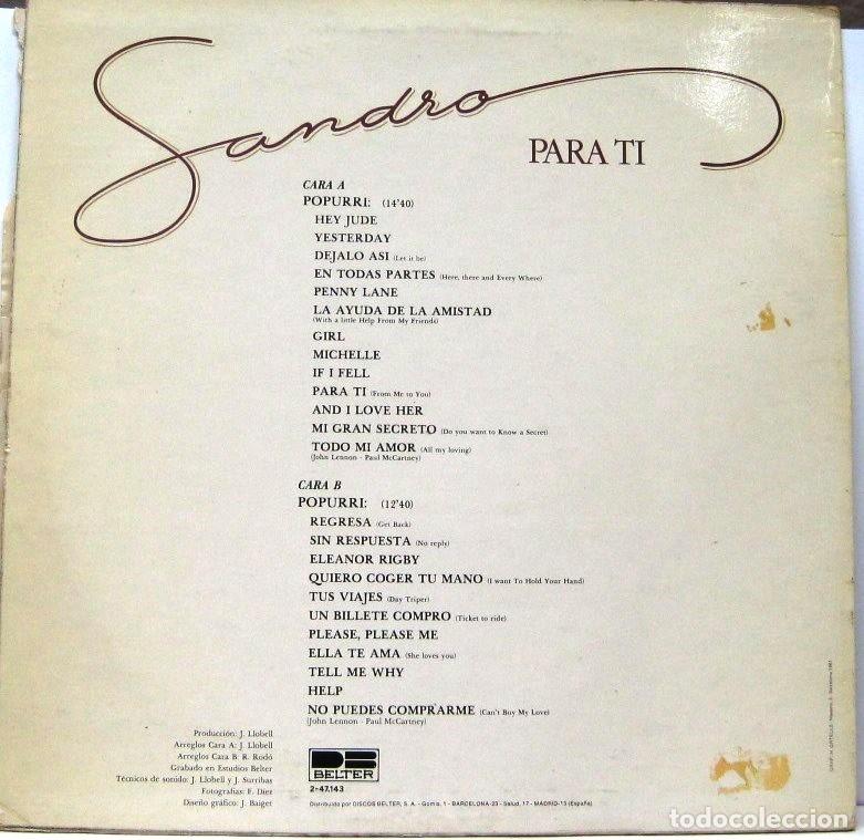 Discos de vinilo: SANDRO - PARA TI - POPURRI - LP - Foto 2