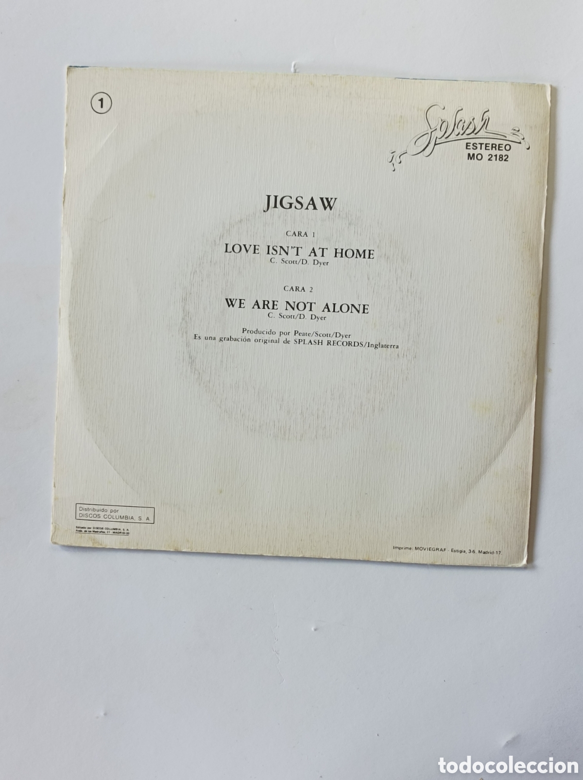 Discos de vinilo: JIGSAW. SPLASH RECORDS. SINGLE DISCO VINILO. - Foto 2