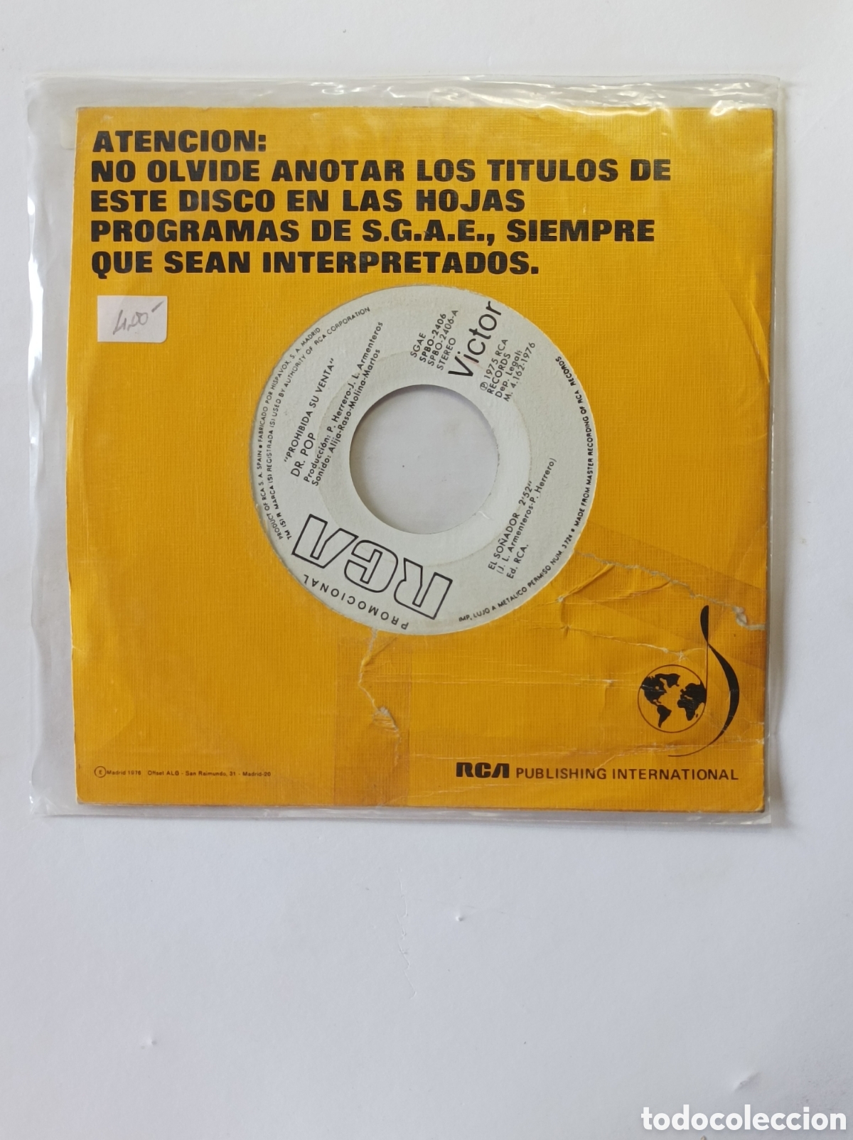 Discos de vinilo: DR. POP. PROMOCIONAL. RCA. 1975. SINGLE DISCO VINILO. - Foto 1