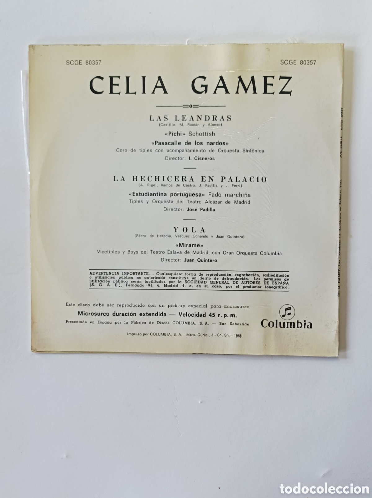 Discos de vinilo: CELIA GAMEZ. COLUMBIA. 1969. SINGLE DISCO VINILO. - Foto 2