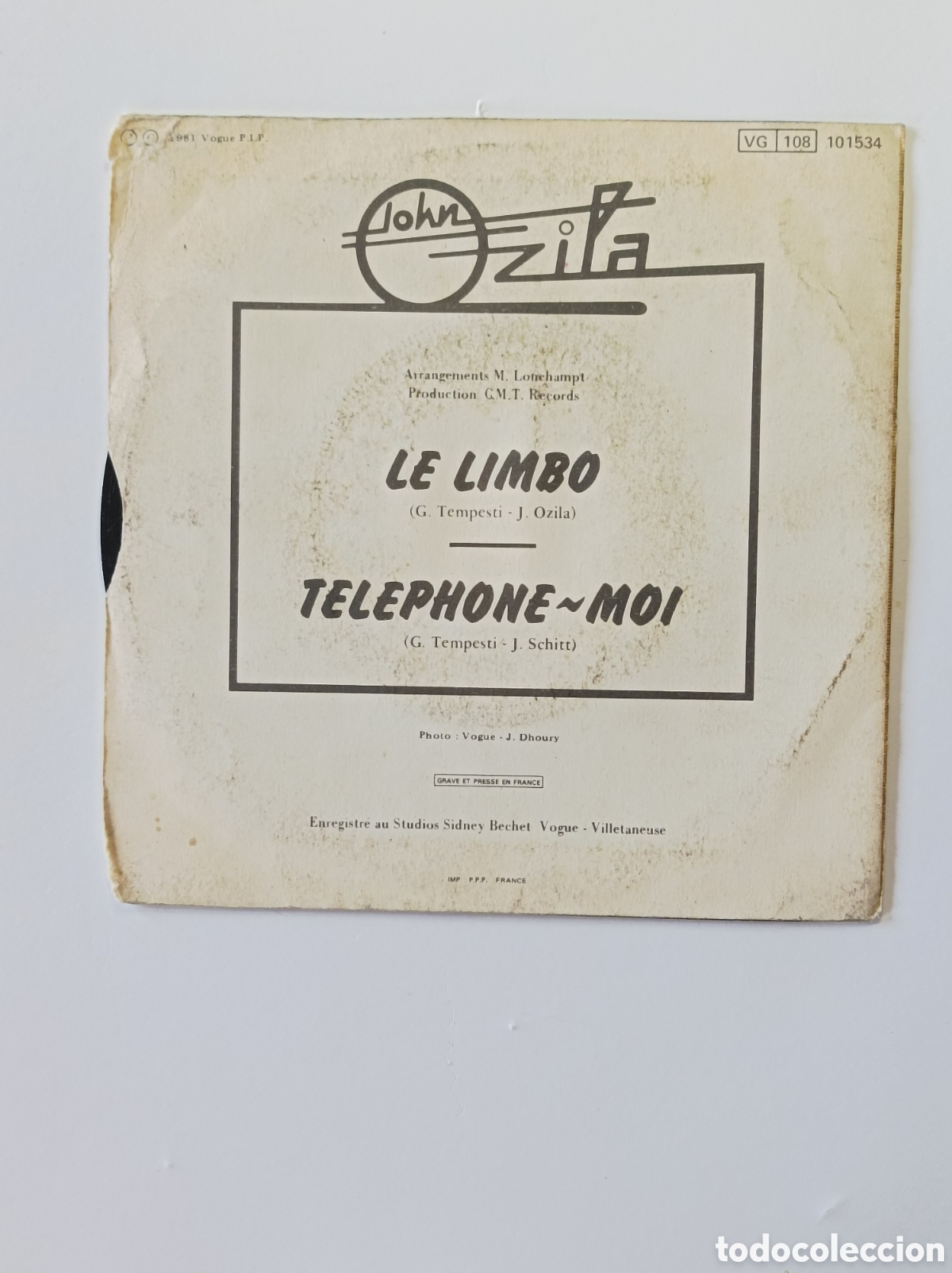 Discos de vinilo: JOHN OZILA. LE LIMBO. VOGUE. SINGLE DISCO VINILO. - Foto 2