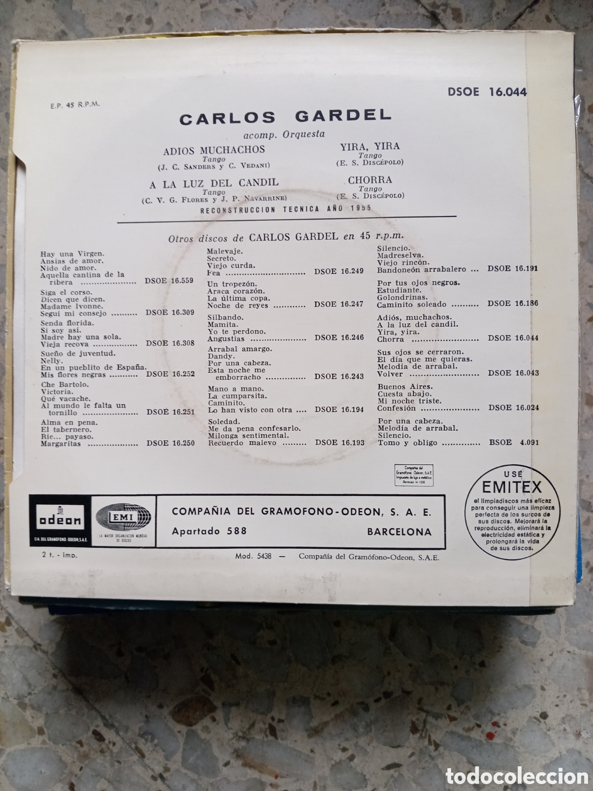 Discos de vinilo: EP CARLOS GARDEL ADIOS MUCHACHOS - Foto 2