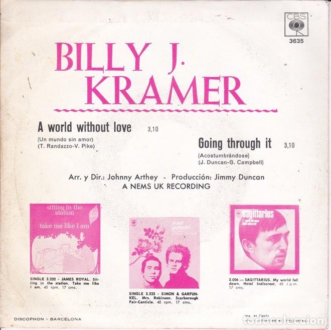 Discos de vinilo: Billy J. Kramer &ndash; A world without world; Going through it &ndash; CBS 3635 &ndash; 1968 - Foto 2