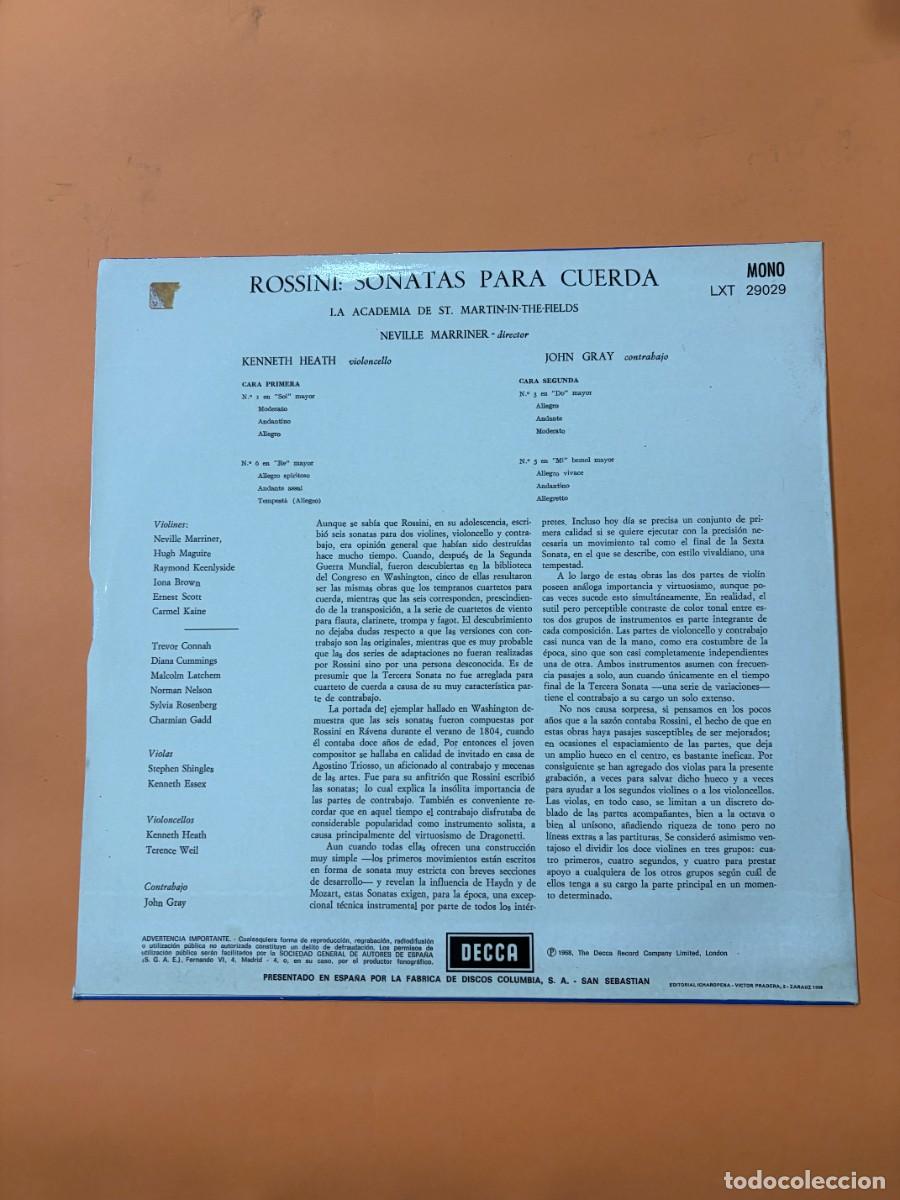 Discos de vinilo: LP - ROSSINI - STRING SONATAS - NEVILLE MARRINER - DECCA - 1967 - Foto 4