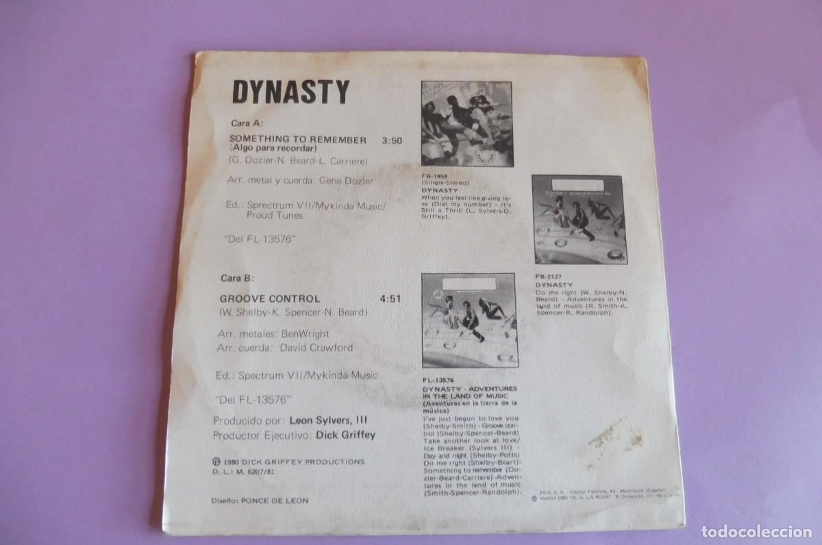 Discos de vinilo: SINGLE - Dynasty &ndash; Something To Remember / Groove Control - RCA &ndash; FB-2180 - Foto 2