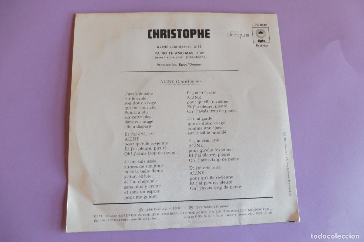 Discos de vinilo: SINGLE - Christophe &ndash; Aline - EPIC EPC 8140 - Foto 2