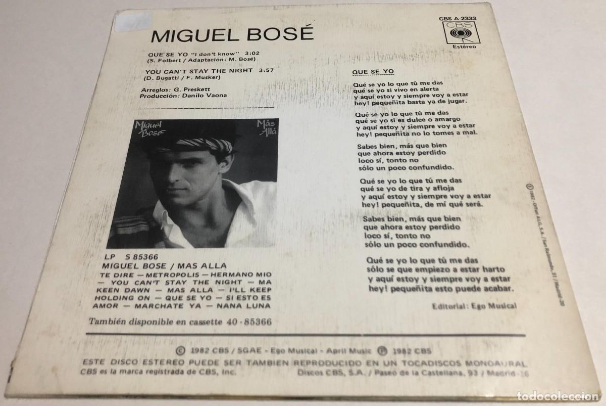 Discos de vinilo: Miguel Bos&eacute; - Que Se Yo Single Promocional - Foto 2