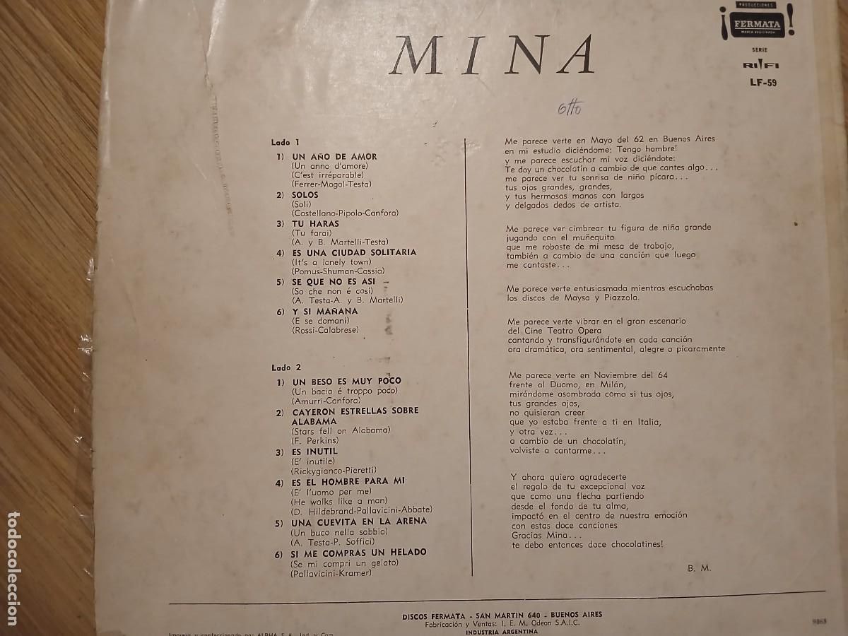 Discos de vinilo: Mina - Recopilatorio editado en Argentina - raro - Foto 2