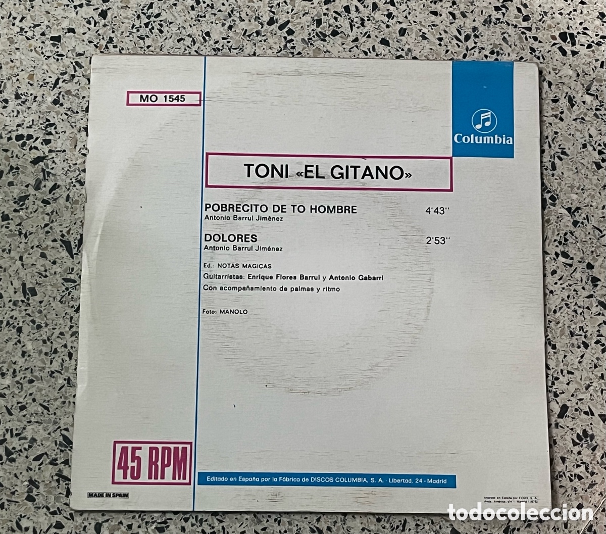 Discos de vinilo: Vinilo 45 RPM de Toni &rdquo;El Gitano&rdquo; - Foto 2