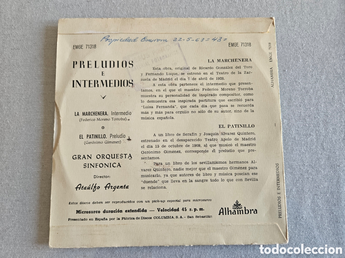 Discos de vinilo: ATAULFO ARGENTINA PRELUDIOS E INTERMEDIOS - Foto 2