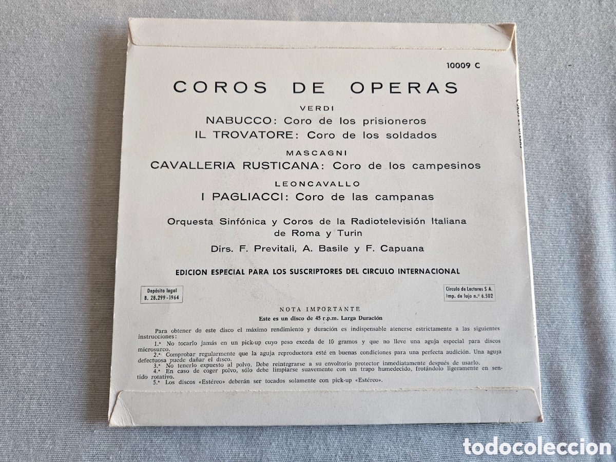 Discos de vinilo: COROS DE OPERAS VERDI, MASCAGNI, LEONCAVALLO - Foto 2