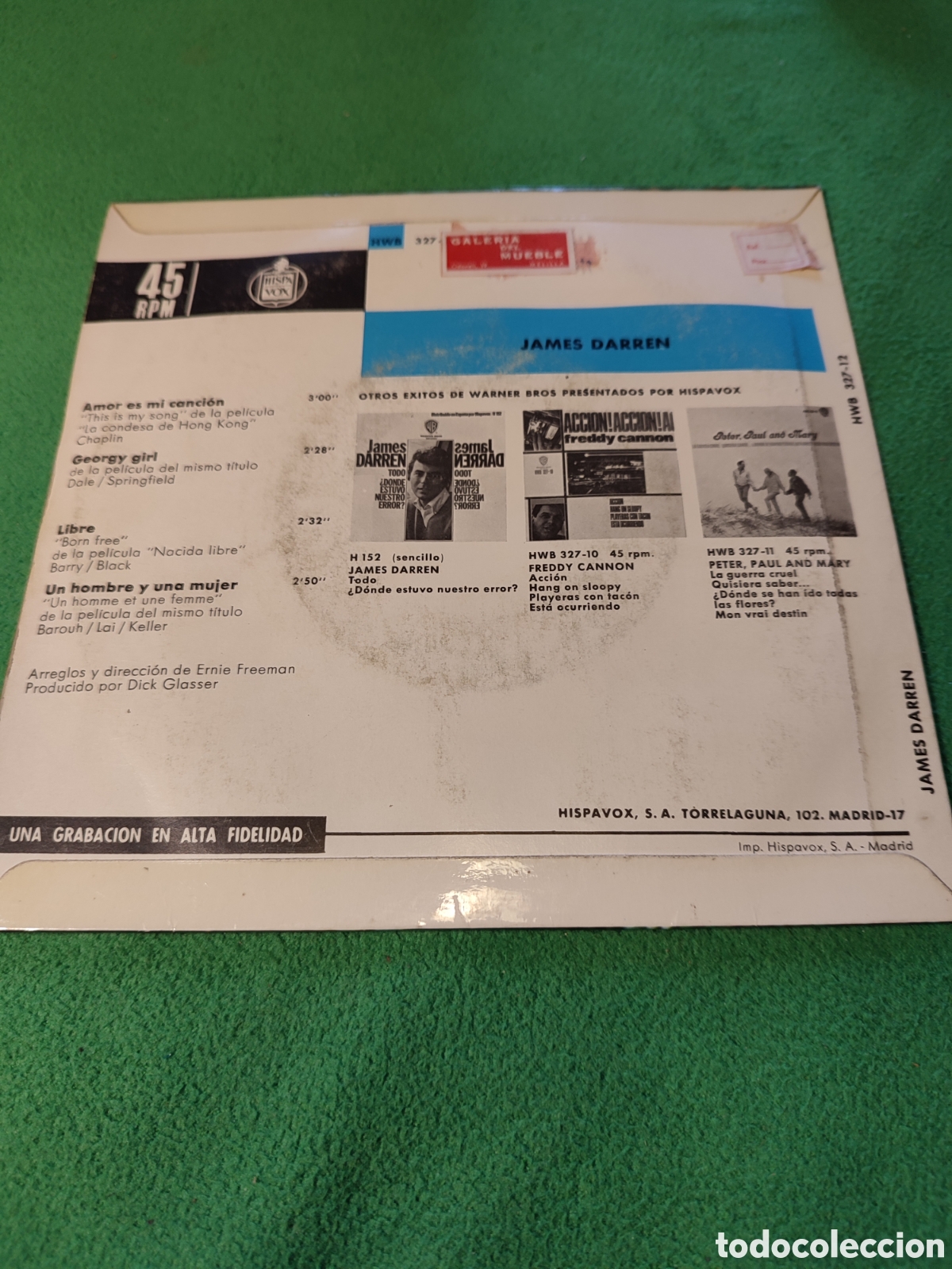 Discos de vinilo: James Darren - Grandes &eacute;xitos de pel&iacute;culas - Foto 2