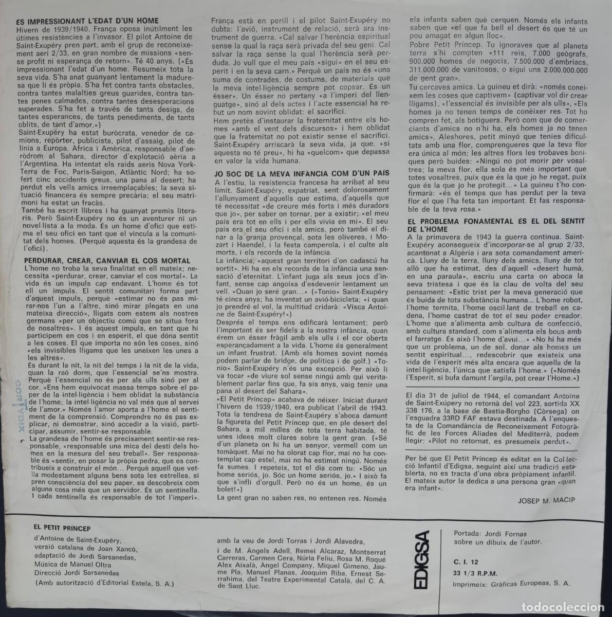 Discos de vinilo: EL PETIT PR&Iacute;NCEP (CATAL&Aacute;N). LP - Foto 2