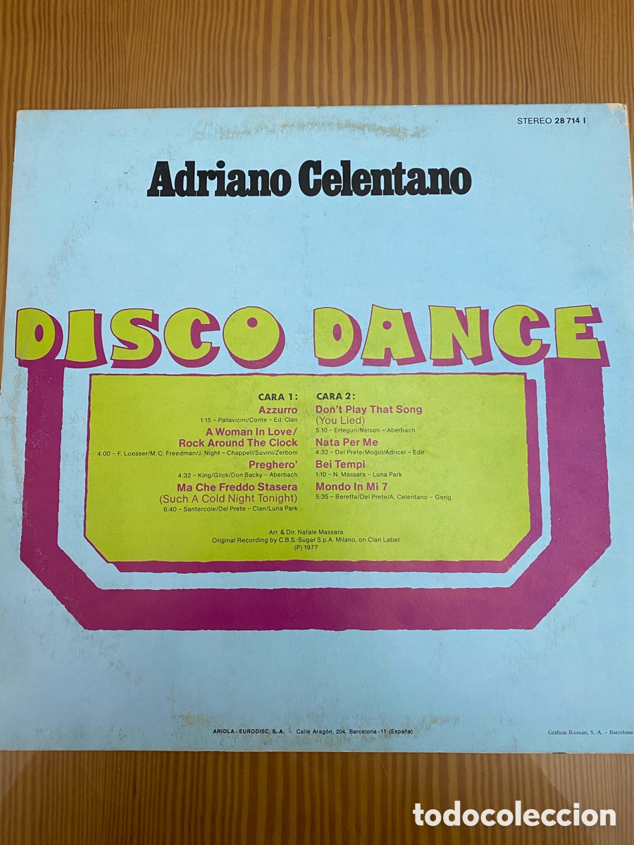 Discos de vinilo: Disco de Vinilo (LP) Adriano Celentano &ldquo;Disco Dance&rdquo; - Foto 2