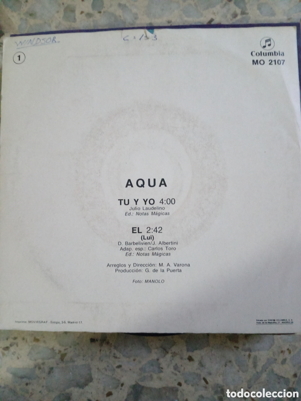 Discos de vinilo: SGL AQUA TU Y YO 1981 PROMO - Foto 2