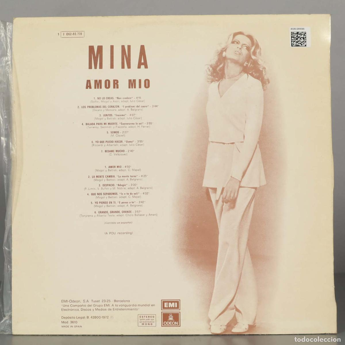 Discos de vinilo: LP. Mina &ndash; Amor Mio (Mina Canta En Espa&ntilde;ol) - Foto 2
