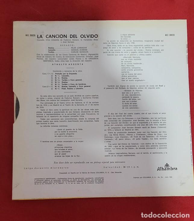 Discos de vinilo: LP Vinilo La Canci&oacute;n del Olvido/Pilar Lorengar - Foto 2