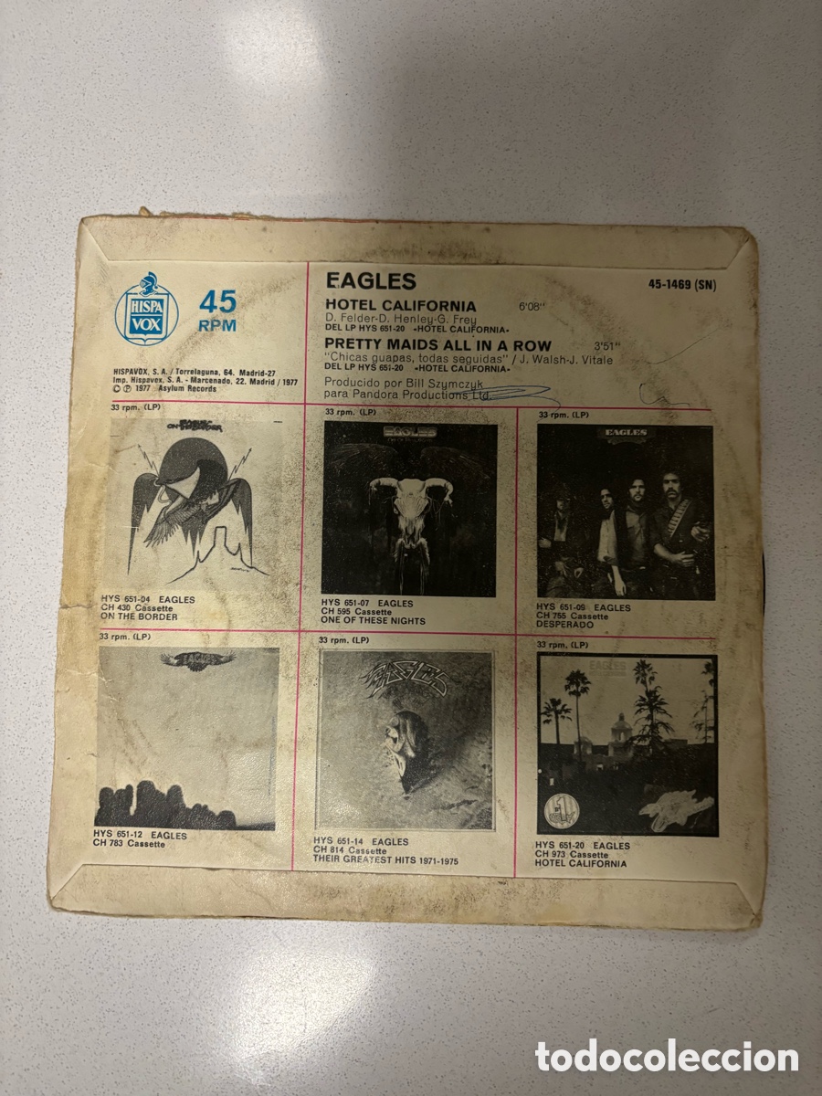 Discos de vinilo: Single. Eagles. Hotel California. - Foto 2