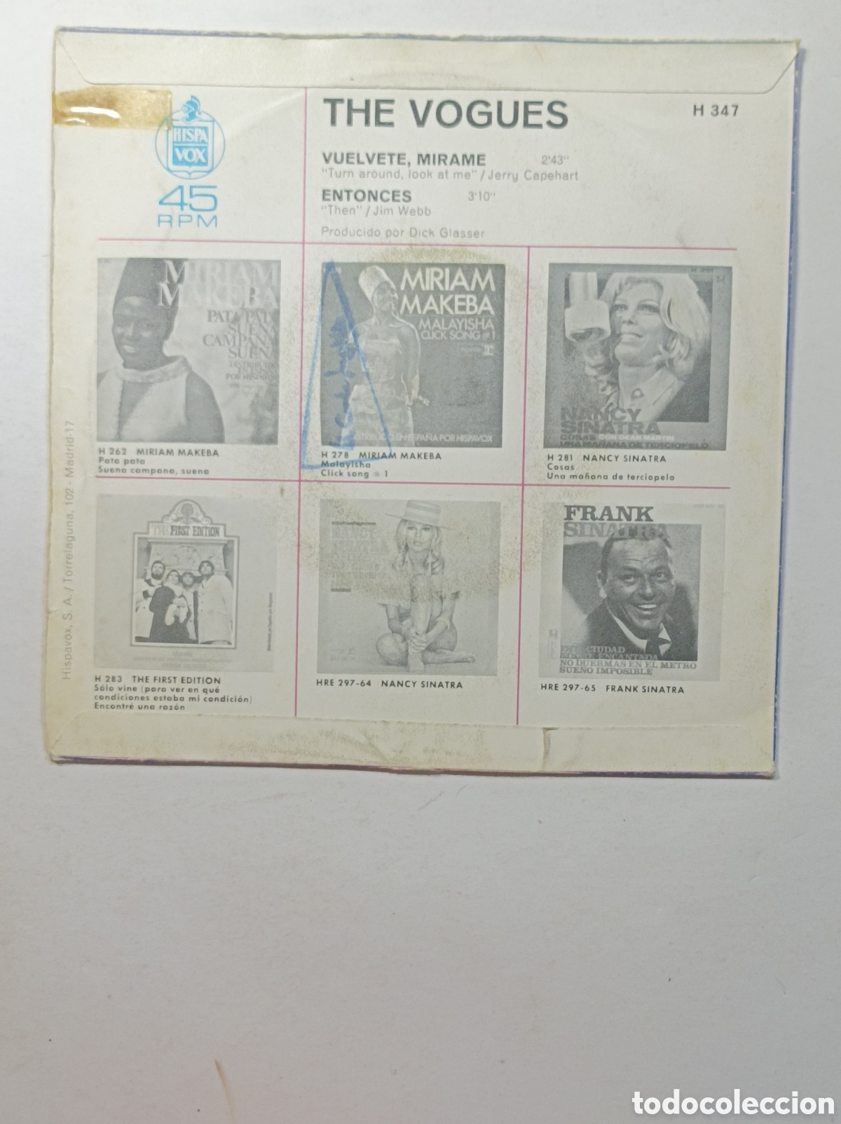 Discos de vinilo: THE VOGUES. HISPAVOX. SINGLE DISCO VINILO. - Foto 2