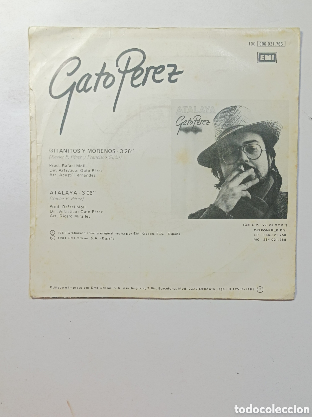 Discos de vinilo: GATO PEREZ. GITANITOS Y MORENAS. EMI. 1981. SINGLE DISCO VINILO. - Foto 2