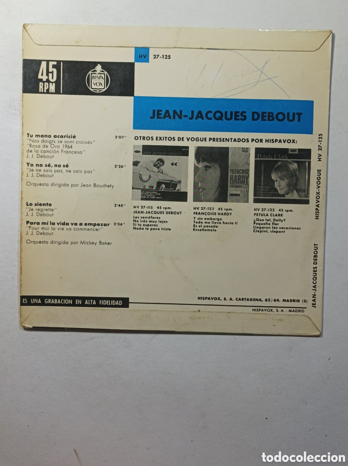 Discos de vinilo: JEAN JACQUES DEBOUT. VOGUE. 1964. SINGLE DISCO VINILO. - Foto 2