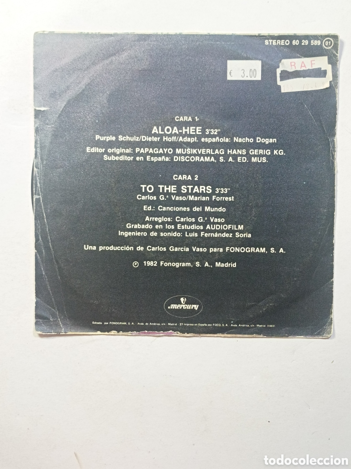 Discos de vinilo: NACHO. ALOHA HEE. MERCURY. 1982. SINGLE DISCO VINILO. - Foto 2