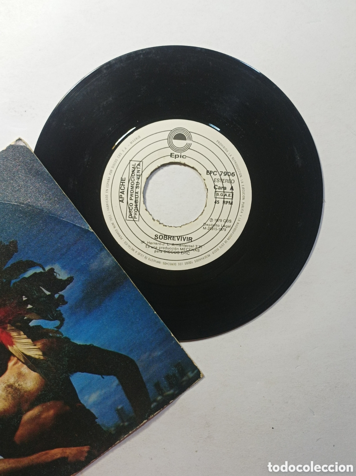 Discos de vinilo: APACHE. SOBREVIVIR. EPIC. PROMOCIONAL. SINGLE DISCO VINILO. - Foto 3