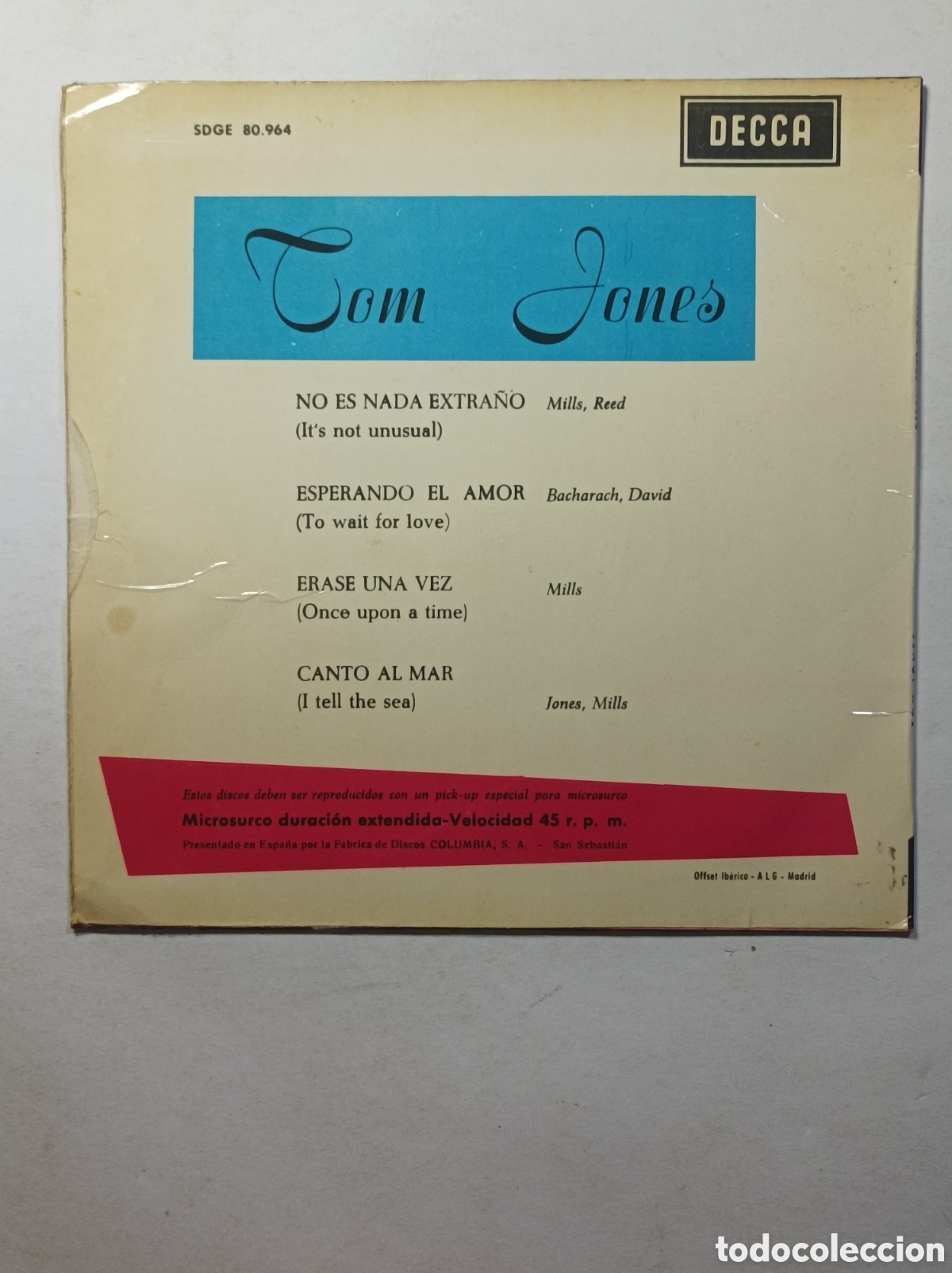 Discos de vinilo: TOM JONES. DECCA DISCOS. SINGLE DISCO VINILO. - Foto 2