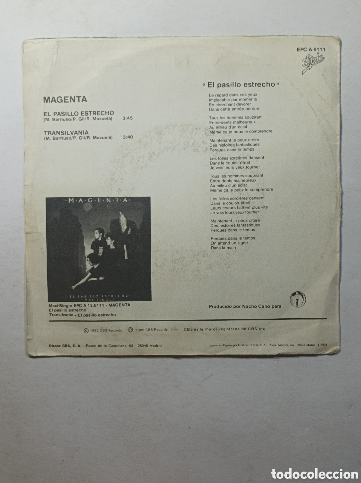 Discos de vinilo: MAGENTA. EL PASILLO ESTRECHO. EPIC. SINGLE DISCO VINILO. - Foto 2
