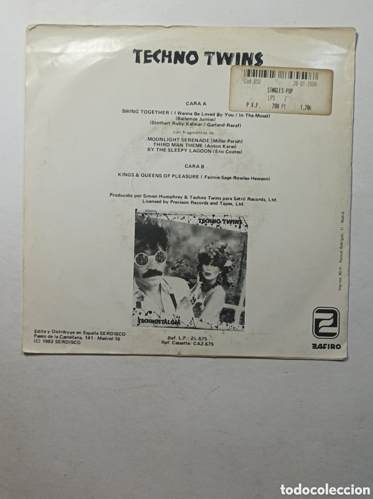 Discos de vinilo: TECHNO TWINS. PRT. 1982. SINGLE DISCO VINILO. - Foto 2