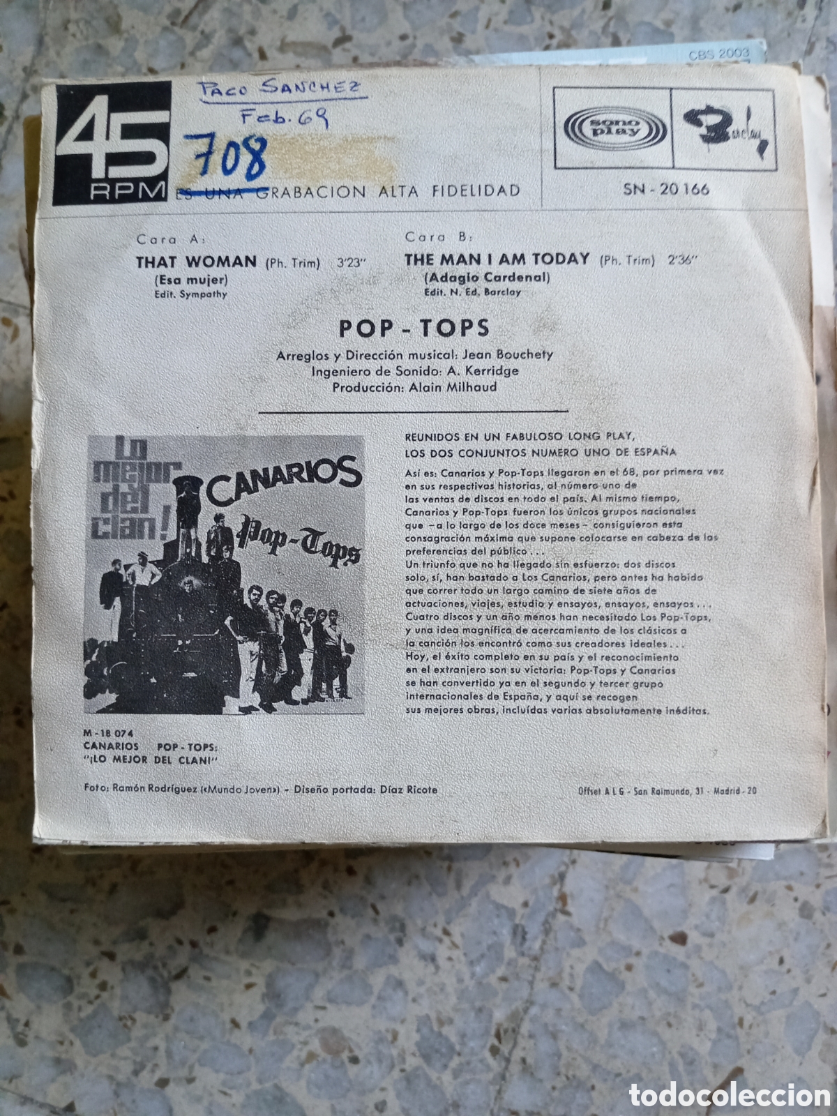 Discos de vinilo: SGL POP TOPS ESA MUJER 1968 - Foto 2