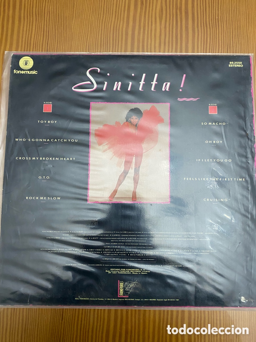 Discos de vinilo: Disco de Vinilo (LP) Sinitta &ldquo;Toy Boy&rdquo; - Foto 2