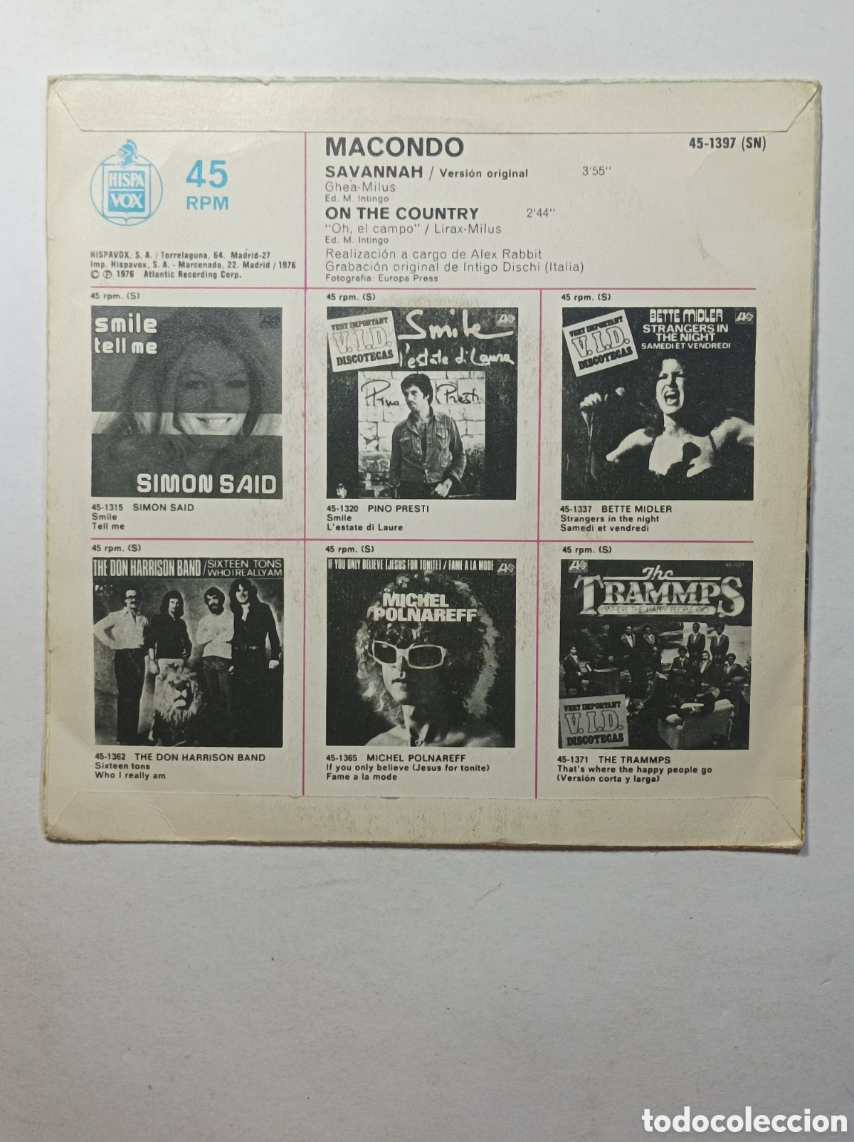 Discos de vinilo: MACONDO. SAVANNAH. ATLANTIC. 1976. SINGLE DISCO VINILO. - Foto 2