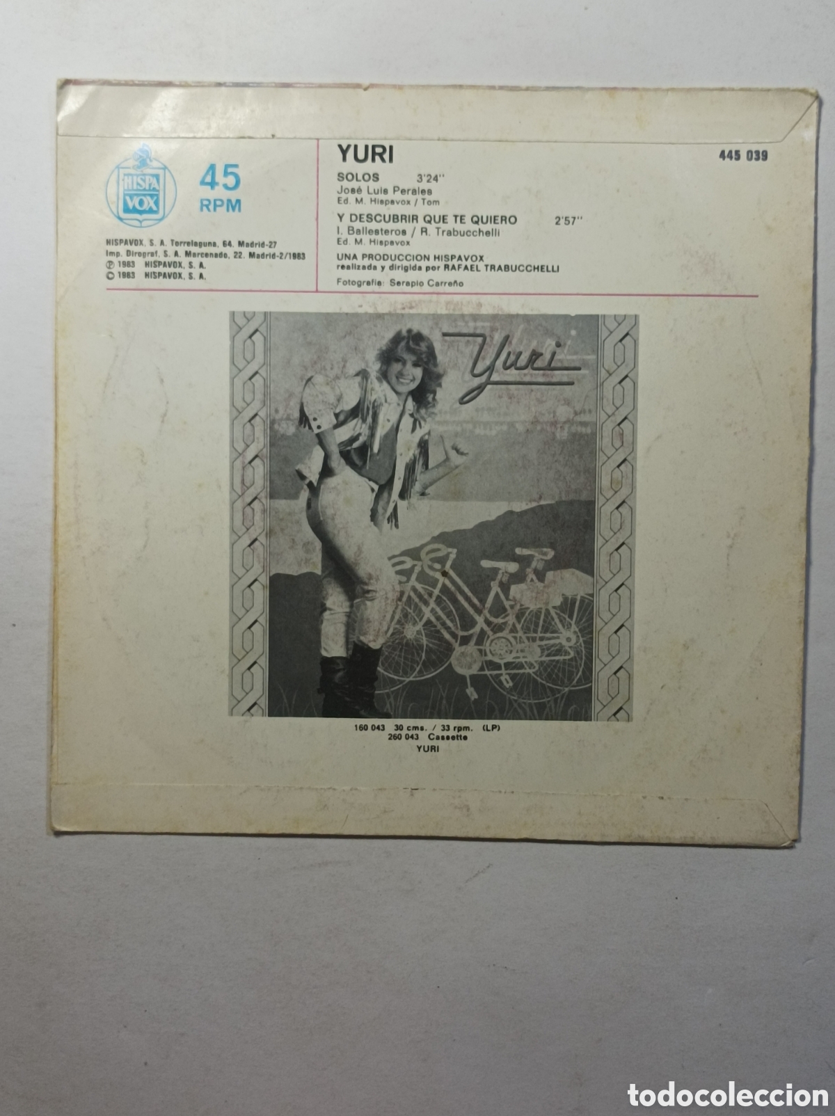 Discos de vinilo: YURI. SOLOS. HISPAVOX. 1983. SINGLE DISCO VINILO. - Foto 2