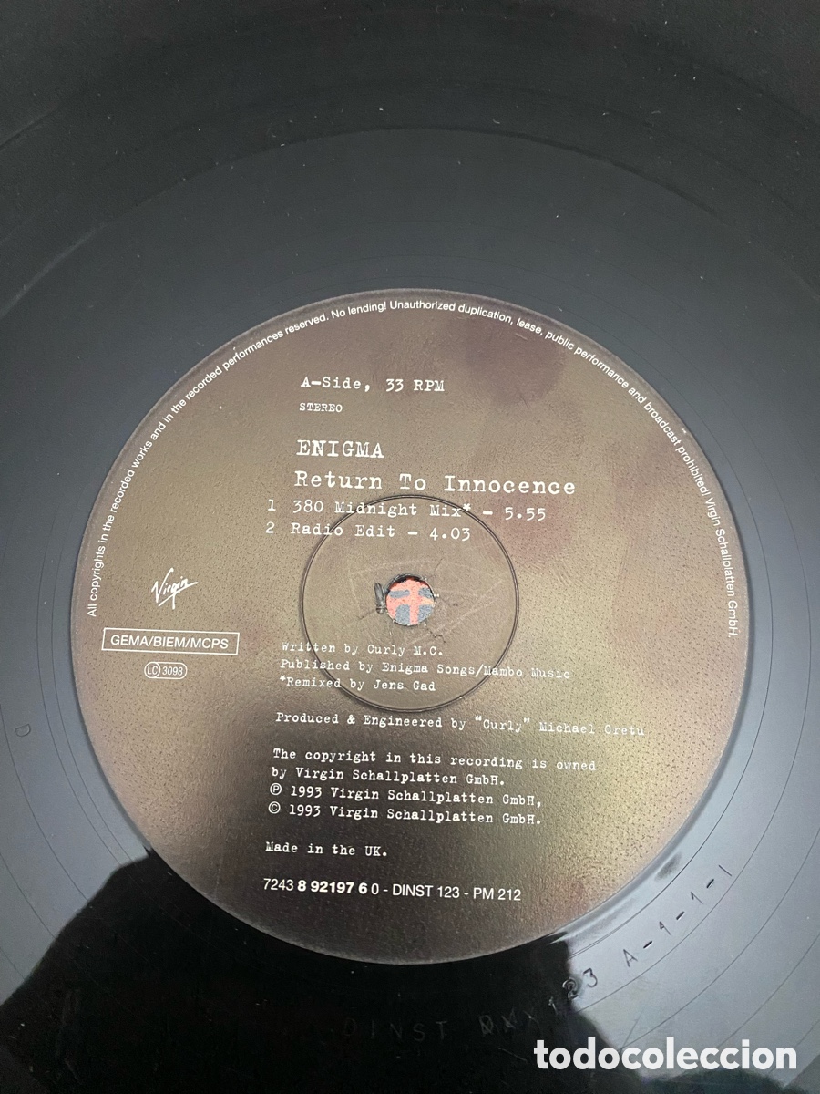 Discos de vinilo: Disco de Vinilo (Maxi) Enigma &ldquo;Return To Innocence&rdquo; - Foto 3