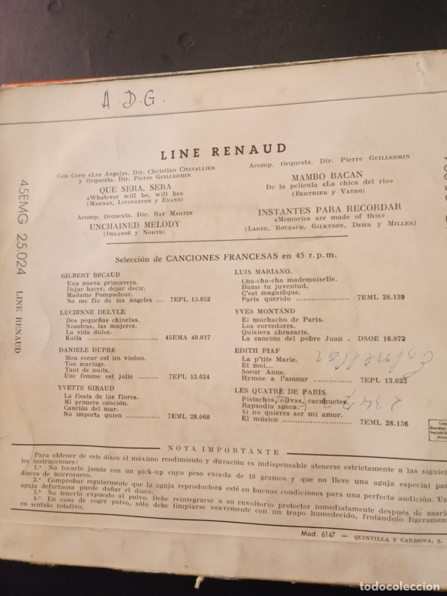 Discos de vinilo: LINA RENAUD- QUE SER&Aacute; SER&Aacute;. EP. - Foto 2
