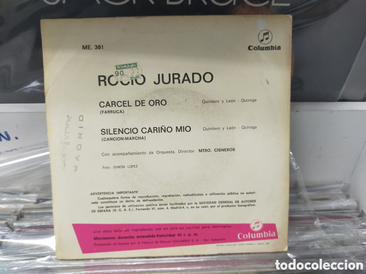 Discos de vinilo: Roc&iacute;o jurado single c&aacute;rcel de oro 1967 - Foto 2