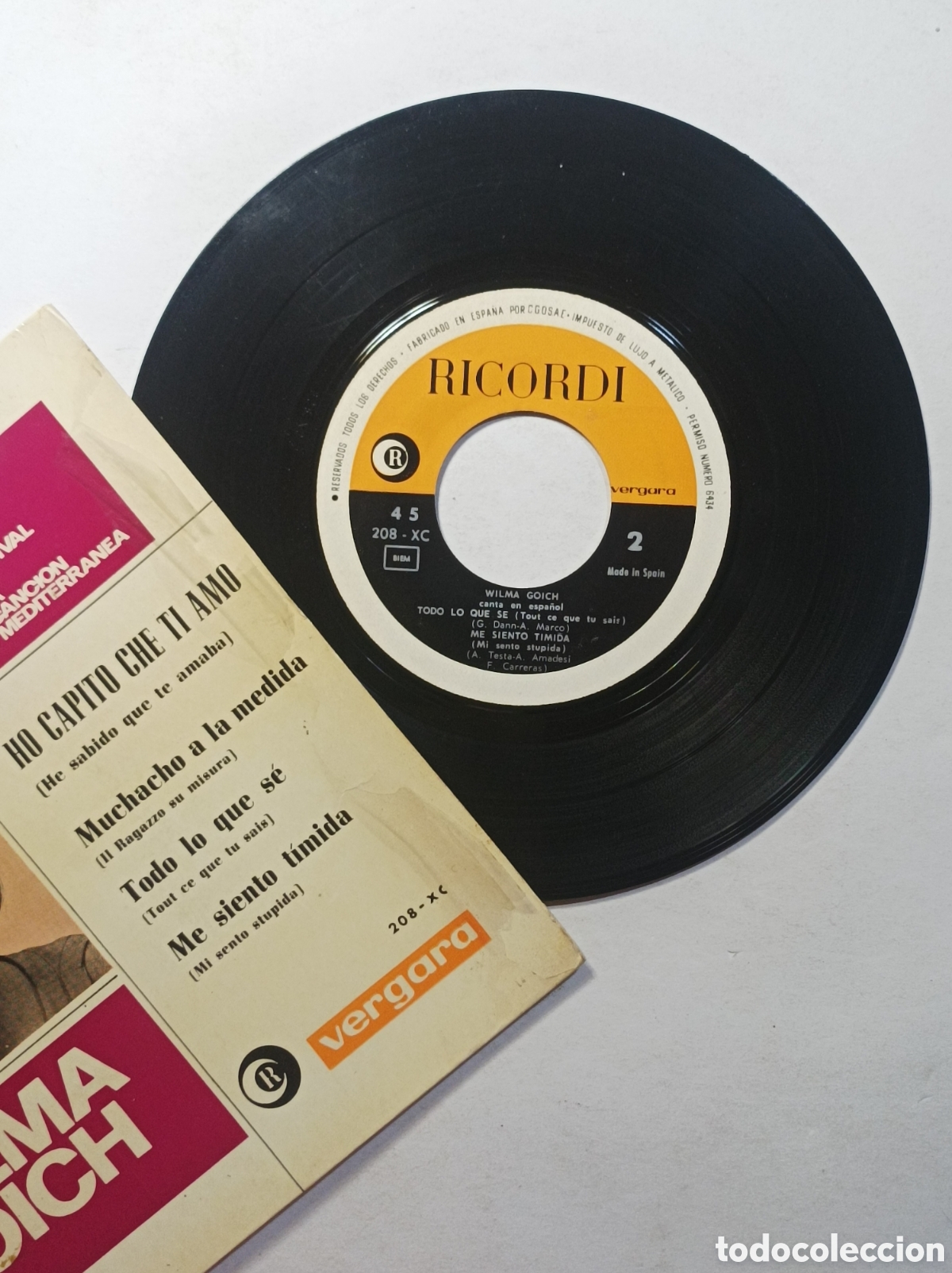 Discos de vinilo: WILMA GOICH. RICARDI. SINGLE DISCO VINILO. - Foto 3