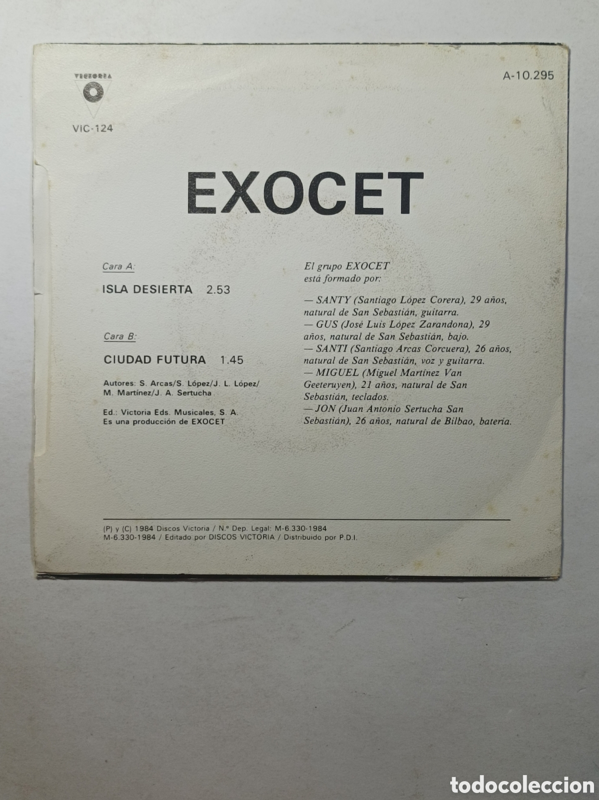 Discos de vinilo: EXOCET. ISLA DESIERTA. 1984. SINGLE DISCO VINILO. - Foto 2