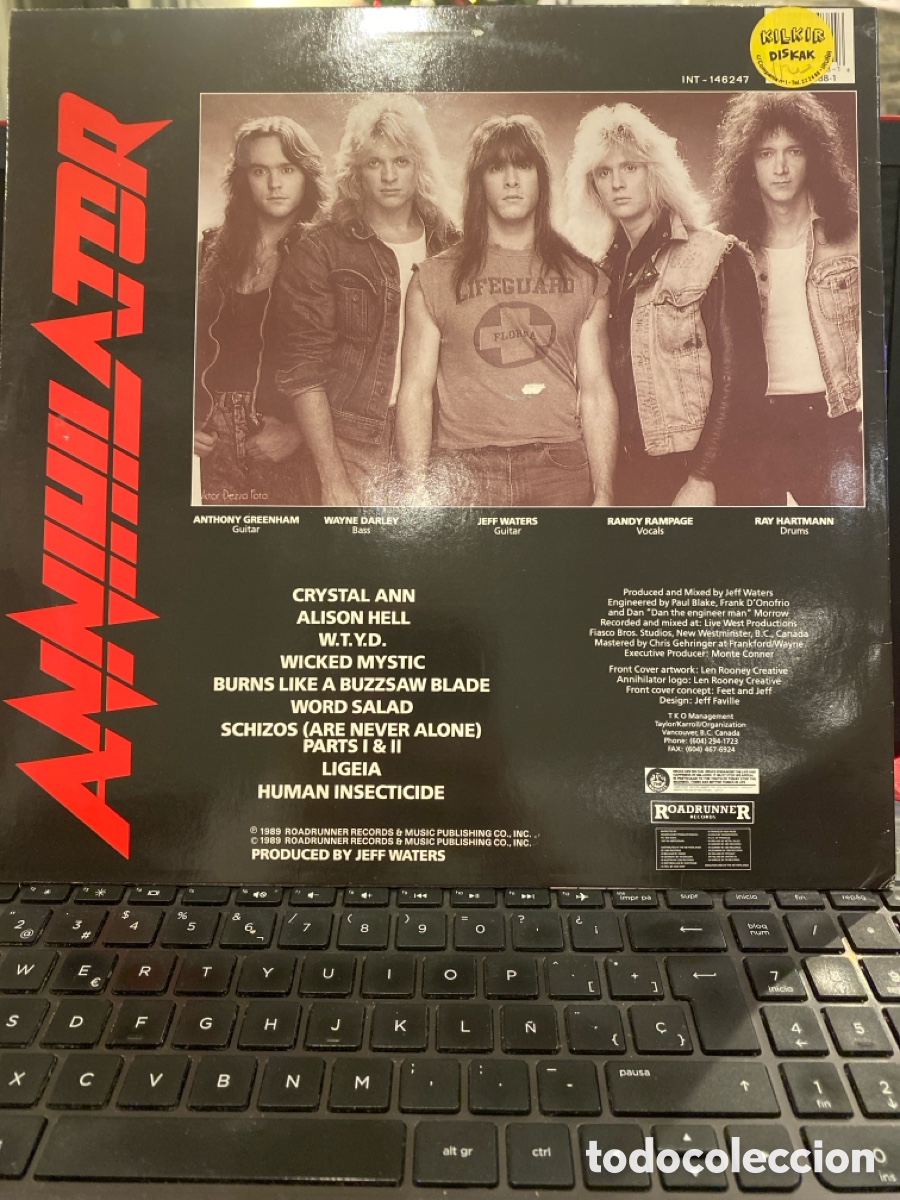 Discos de vinilo: ANNIHILATOR - ALICE IN HELL LP RARO - Foto 2