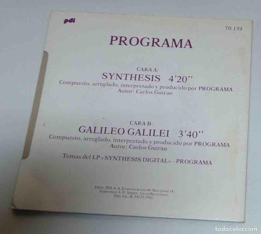 Discos de vinilo: PROGRAMA - Synthesis / Galileo Galilei - SINGLE PROMO 1983 - Foto 2