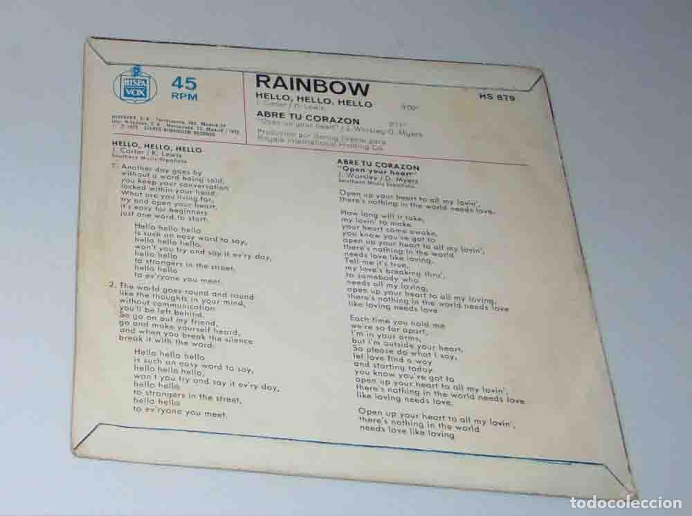 Discos de vinilo: RAINBOW - HELLO HELLO HELLO - SINGLE 1972 - Foto 4