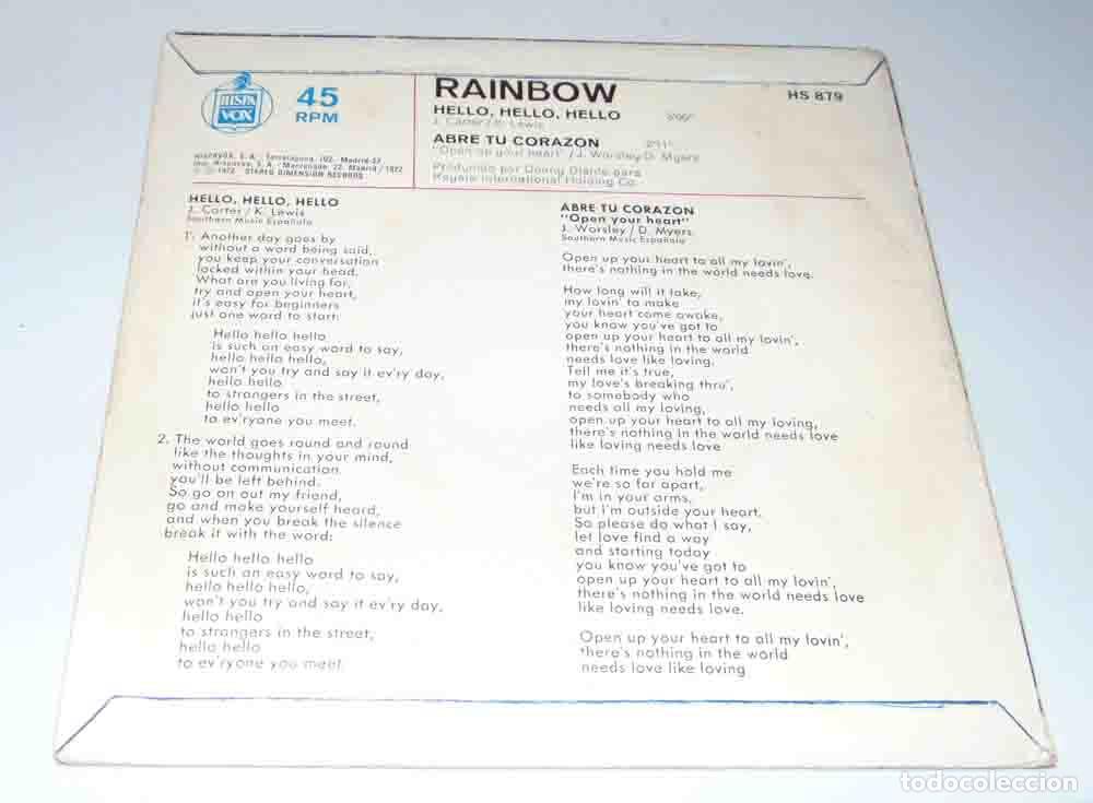 Discos de vinilo: RAINBOW - HELLO HELLO HELLO - SINGLE 1972 - Foto 7